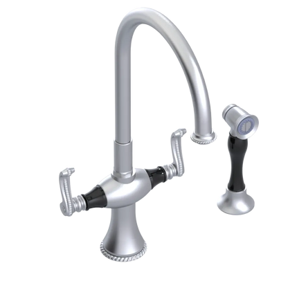 Rubinet Two Handle Single Hole Kitchen Set with Hand Spray Satin Chrome