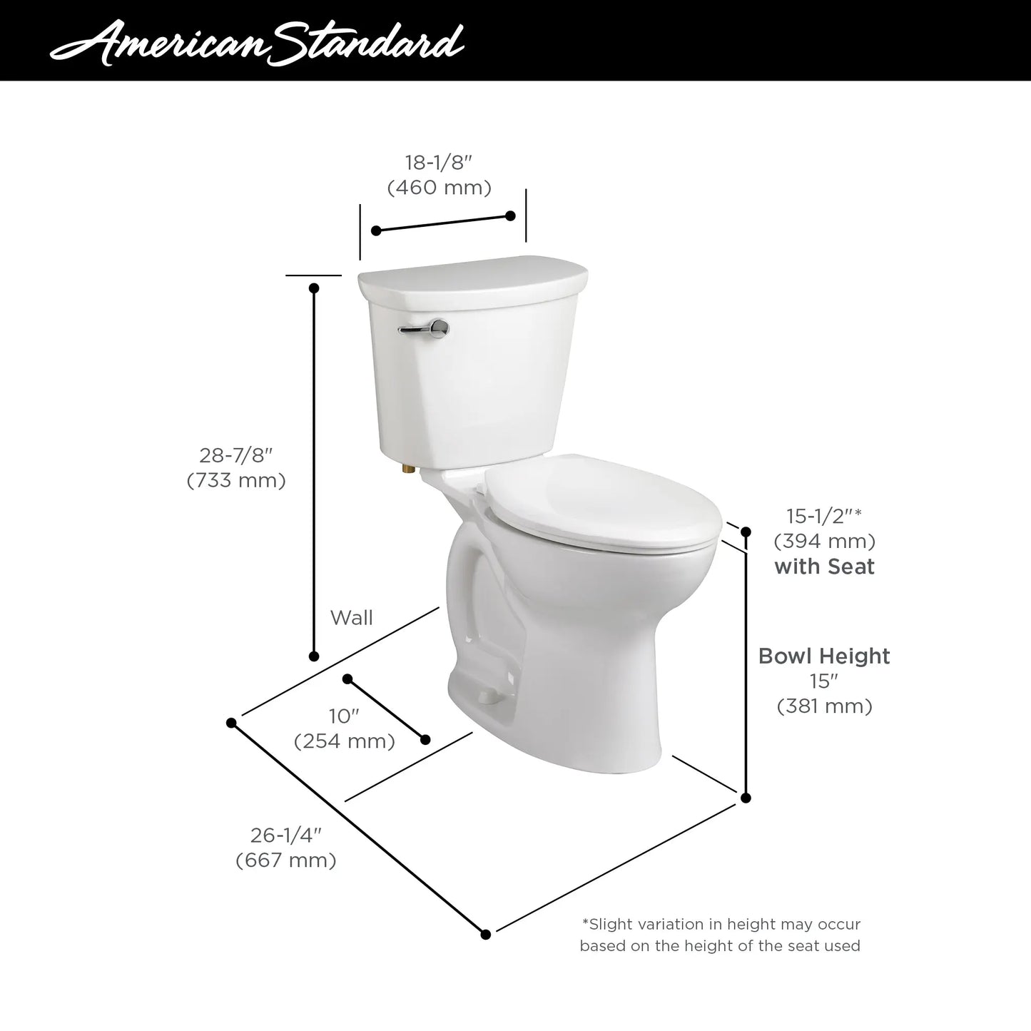 American Standard Cadet® PRO Two-Piece 1.28 gpf/4.8 Lpf Standard Height Round Front 10-Inch Rough Toilet Less Seat