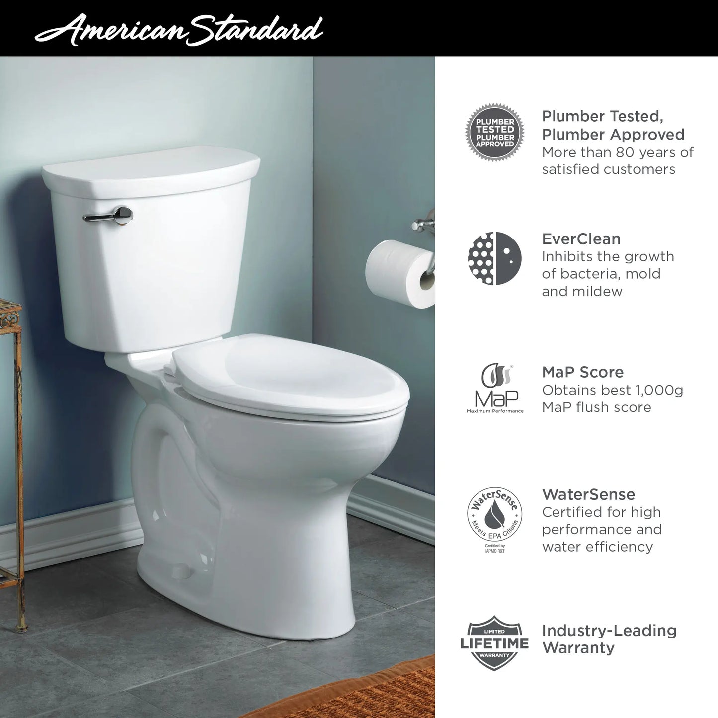 American Standard Cadet® PRO Two-Piece 1.28 gpf/4.8 Lpf Chair Height Elongated 10-Inch Rough Toilet Less Seat