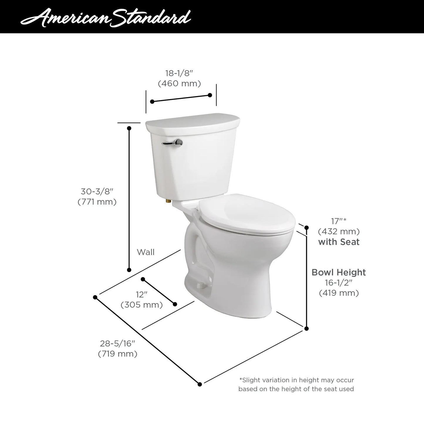 American Standard Cadet® PRO Two-Piece 1.28 gpf/4.8 Lpf Compact Chair Height Elongated Toilet Less Seat