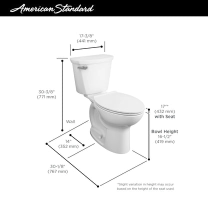 American Standard Cadet® PRO Two-Piece 1.6 gpf/6.0 Lpf Compact Chair Height Elongated 14-Inch Rough Toilet Less Seat