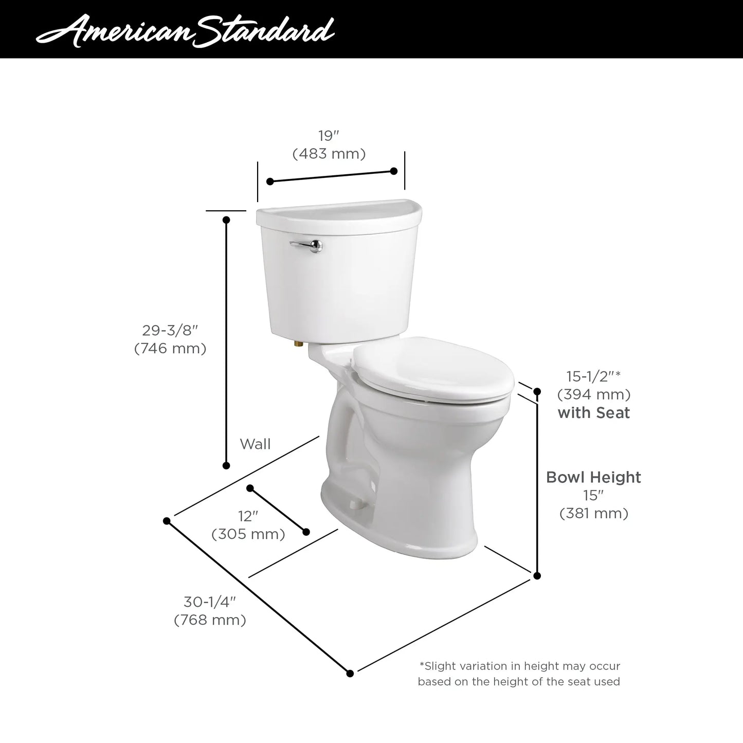 American Standard Champion PRO Two-Piece 1.6 gpf/6.0 Lpf Standard Height Elongated Toilet less Seat