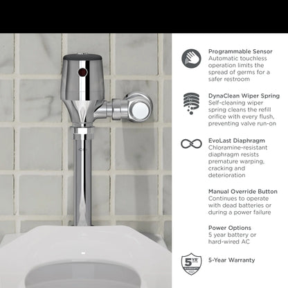 American Standard Ultima® Selectronic® Exposed Toilet Flush Valve, Diaphragm Type, Battery, 1.6 gpf/6.0 Lpf