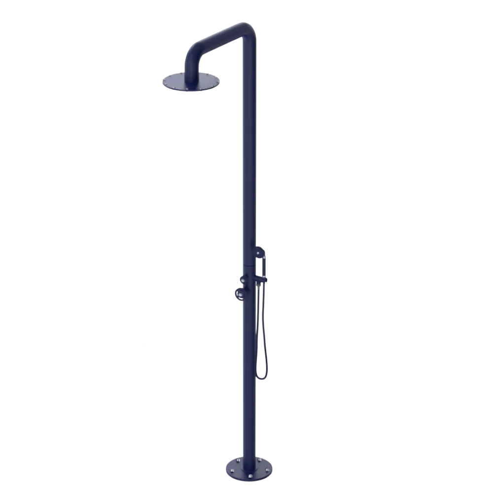 Rubinet Pressure Balance Outdoor Shower with Hand Held Shower & 10" Shower Head - 304 Stainless Steel Midnight Blue
