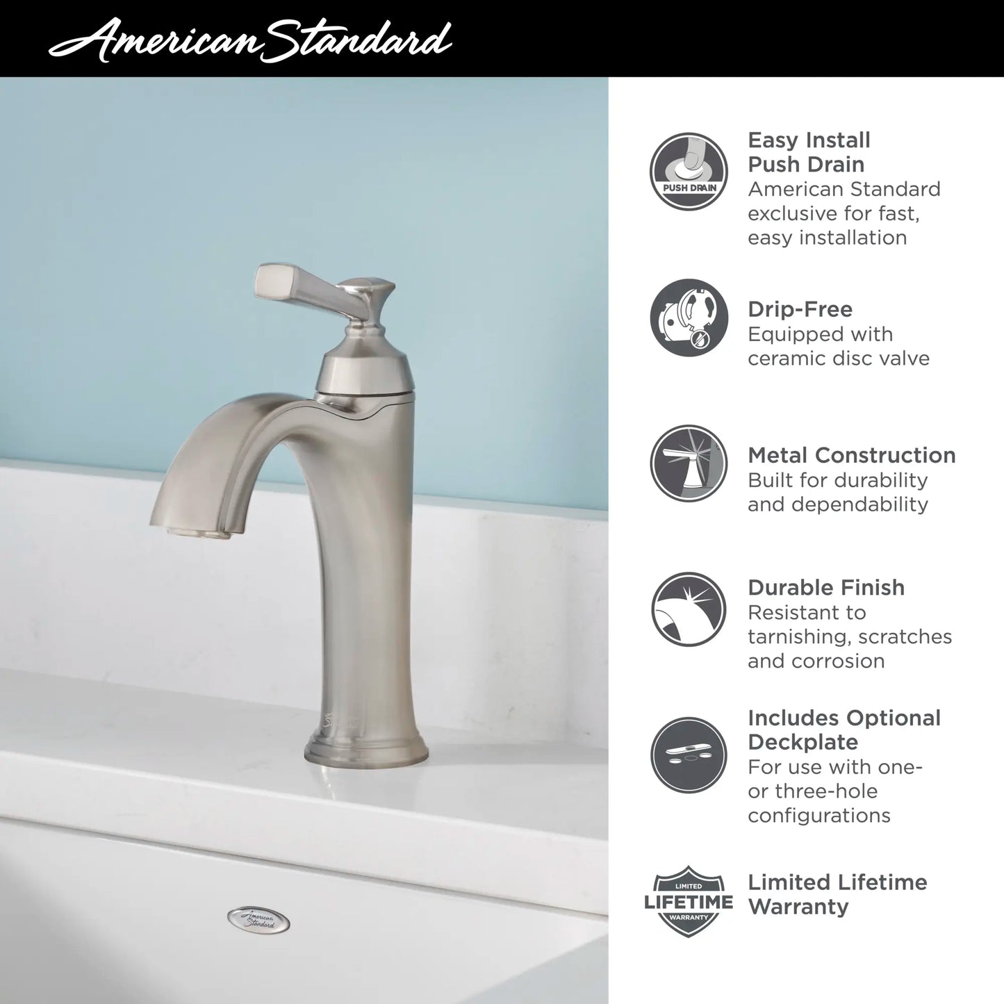 American Standard Glenmere Single Hole Single-Handle Bathroom Faucet 1.2 gpm/4.5 L/min With Lever Handle