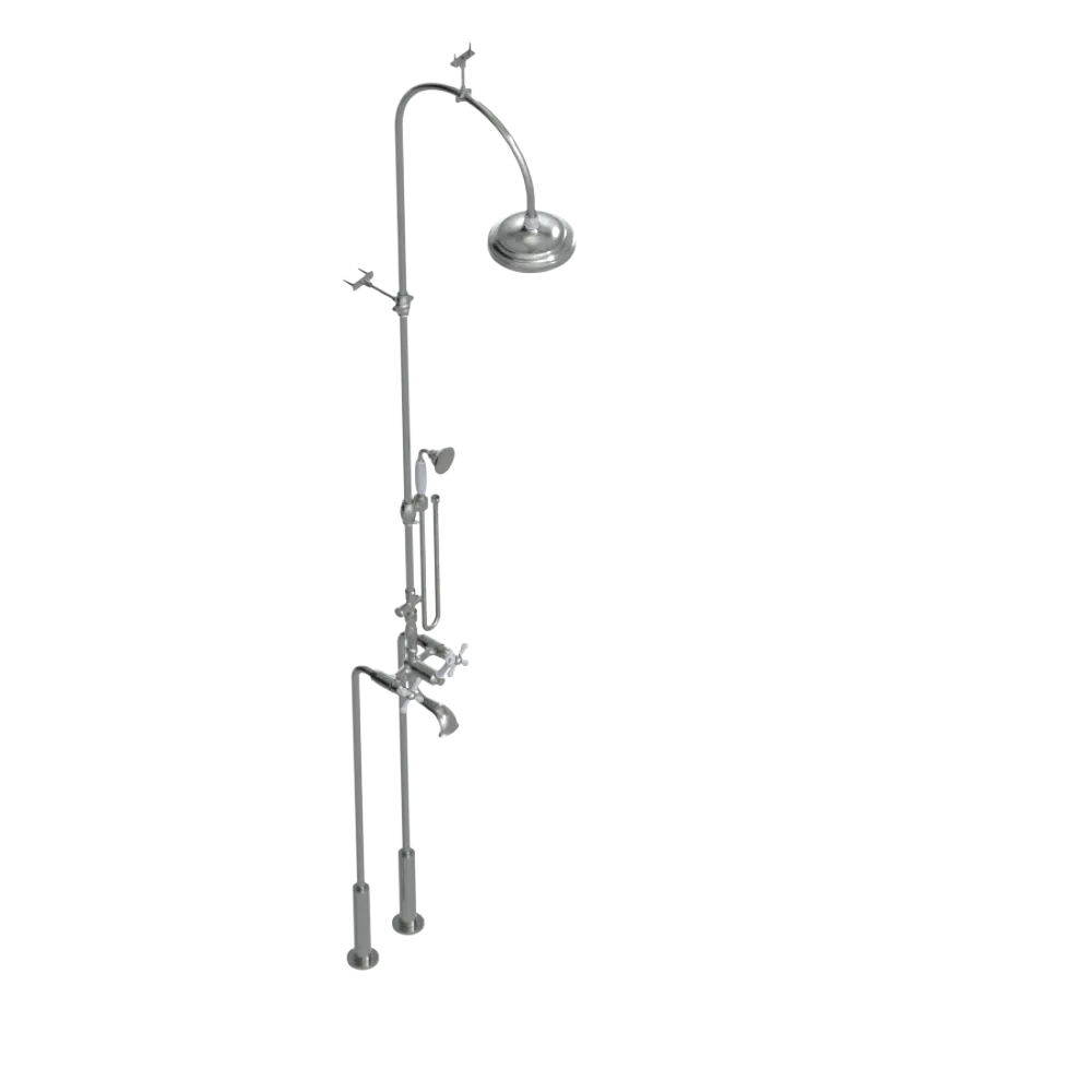 Rubinet Floor Mount Tub & Shower with hand held shower Satin Nickel