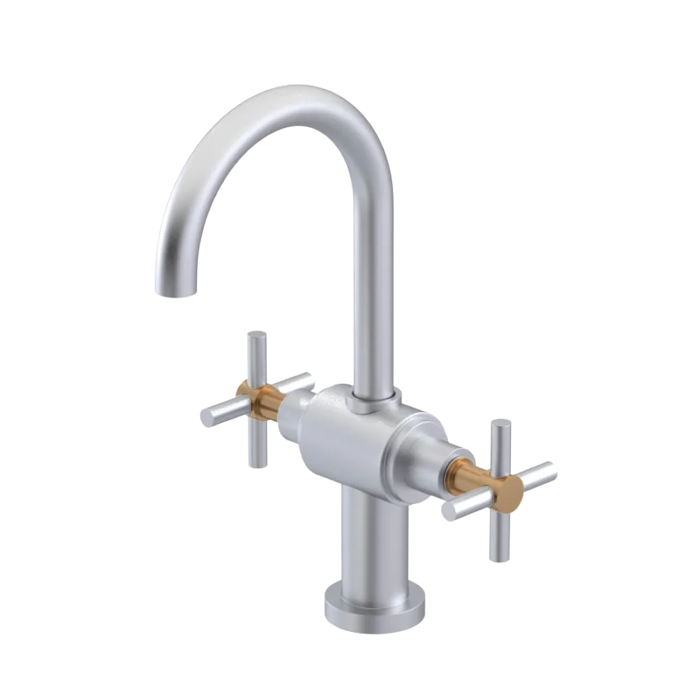 Rubinet Single Hole Dual Handle Lav. Set with LaSalle Spout (less drain) Satin Chrome