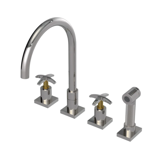 Rubinet Widespread Kitchen Set with Hand Spray Polished Nickel