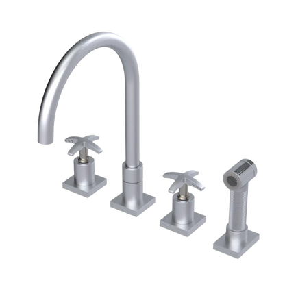 Rubinet Widespread Kitchen Set with Hand Spray Satin Chrome