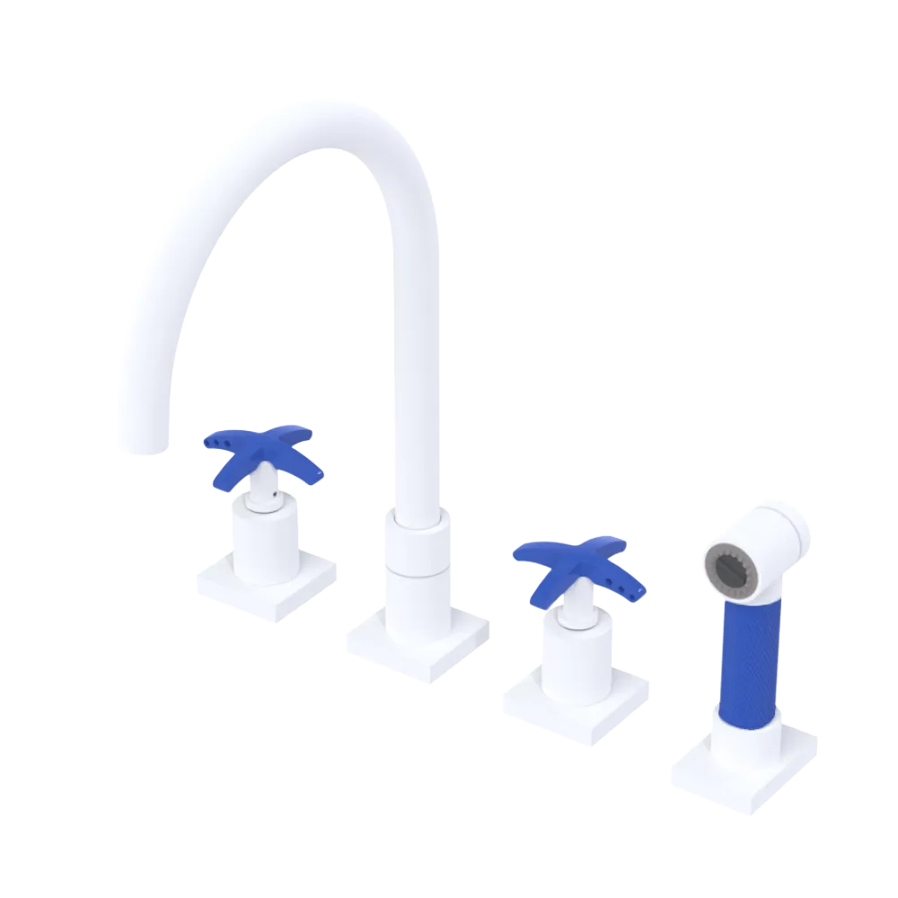 Rubinet Widespread Kitchen Set with Hand Spray Matt White