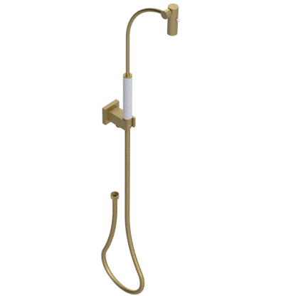 Rubinet Hand Held Shower Bidet with Extended Reach & Dual Function Spray Including Wall Bracket with Supply & Hose (Square) Satin Brass