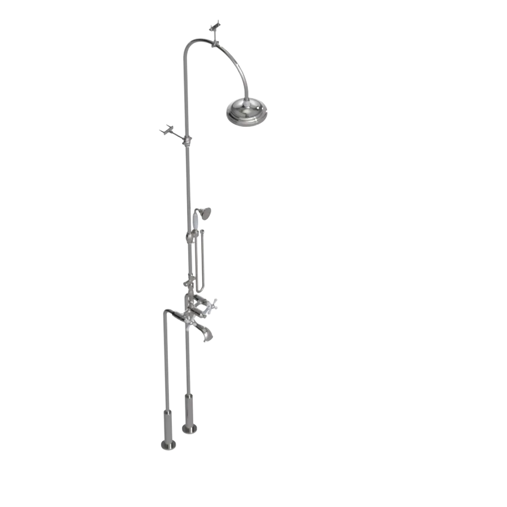 Rubinet Floor Mount Tub & Shower with hand held shower Polished Nickel