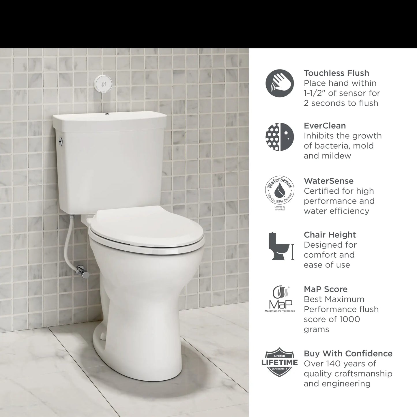 American Standard Cadet® Touchless Chair Height Elongated Toilet with Locking Device - Less Seat