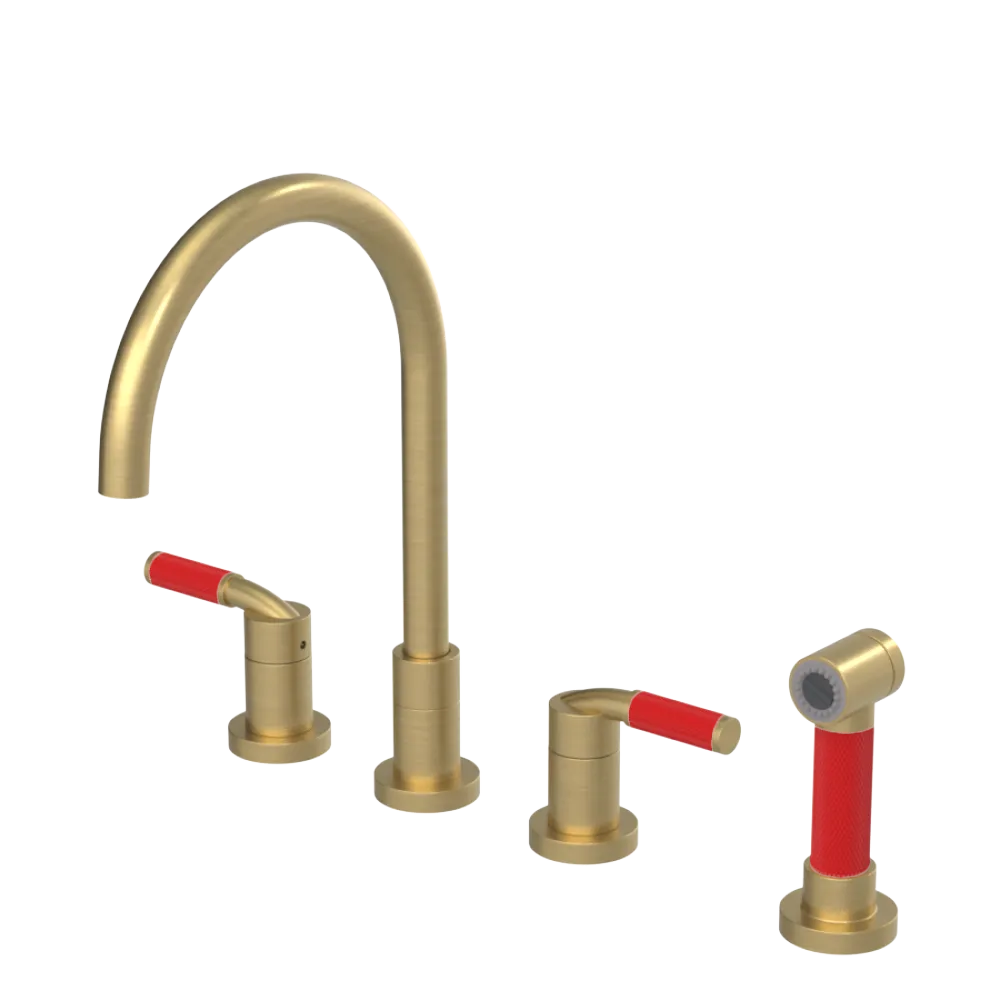 Rubinet Widespread Kitchen Set with Hand Spray Satin Brass