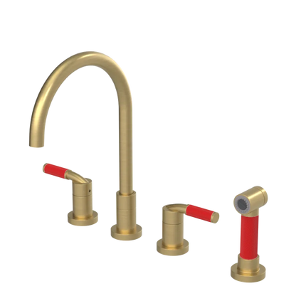 Rubinet Widespread Kitchen Set with Hand Spray Satin Brass