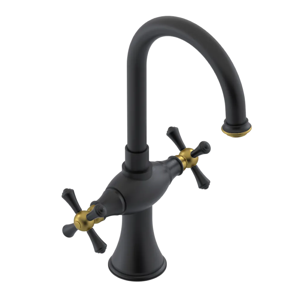 Rubinet Single Hole Dual Handle Lav. Set. (less drain) Matt Black