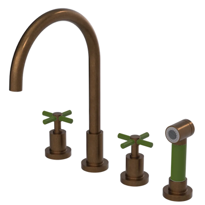 Rubinet Widespread Kitchen Set with LaSalle Spout with Hand Spray Tuscan Brass