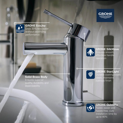 Grohe Essence New Single Hole Single-Handle S-Size Bathroom Faucet 4.5 L/Min (1.2 Gpm)