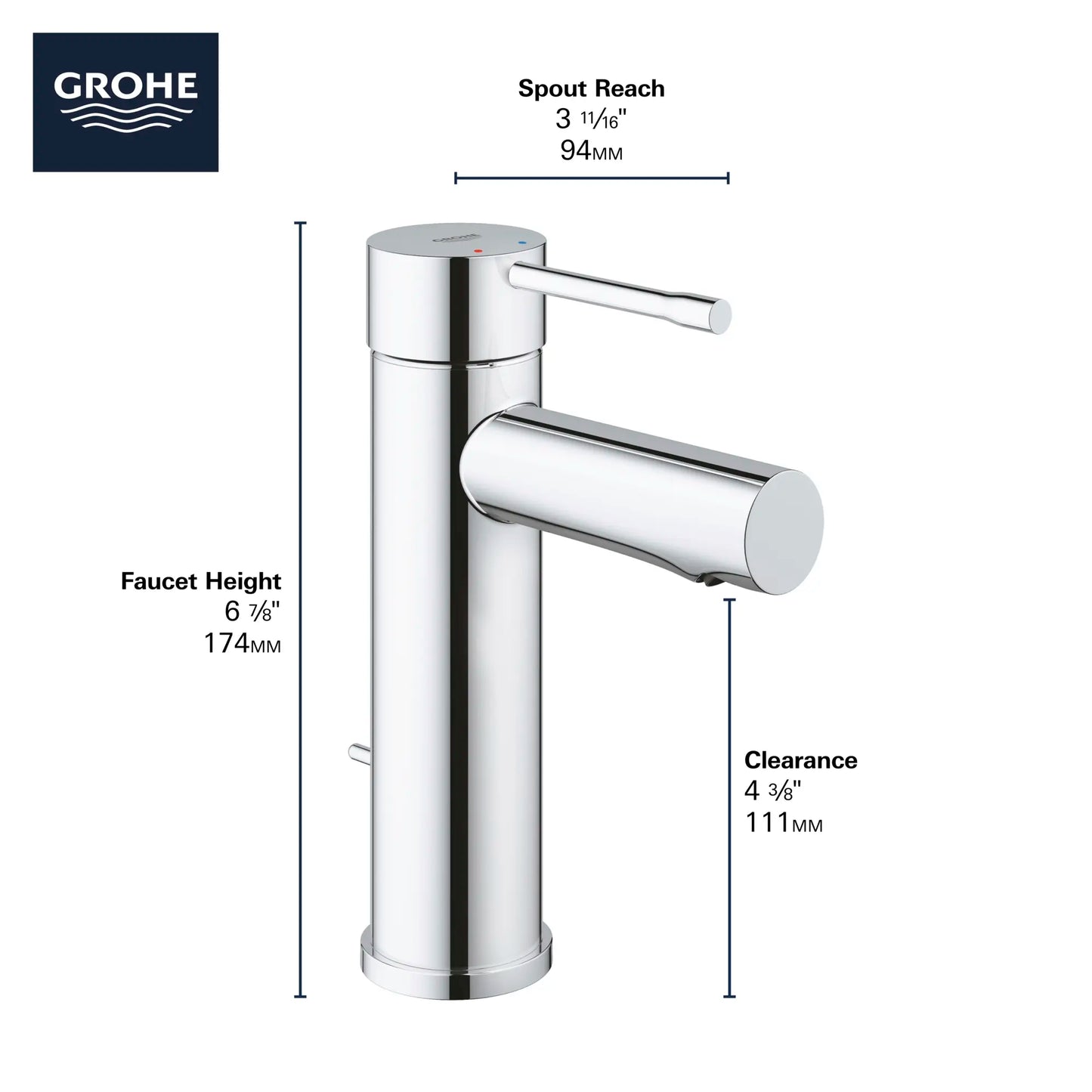 Grohe Essence New Single Hole Single-Handle S-Size Bathroom Faucet 4.5 L/Min (1.2 Gpm)