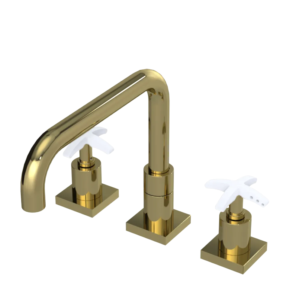 Rubinet Widespread Kitchen Set with Genesis Spout Natural Brass
