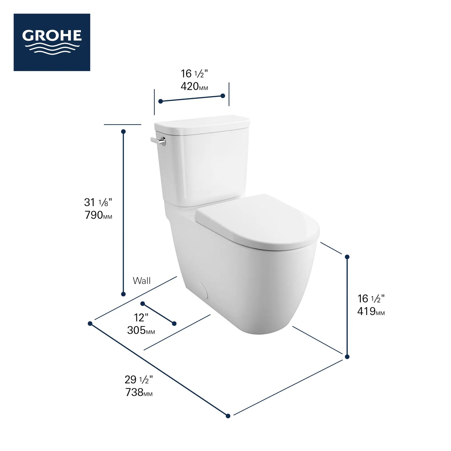 Essence Two-Piece Right Height Elongated Single Flush Toilet 1.28 Gpf