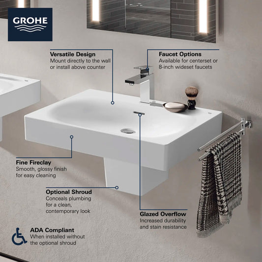 Grohe EUROCUBE® Wall Mount 24” Bathroom Sink, 3-Hole
