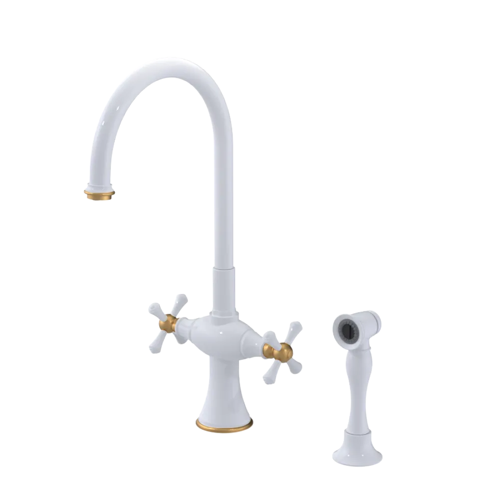 Rubinet Two Handle Single Hole Kitchen Set with Hand Spray White