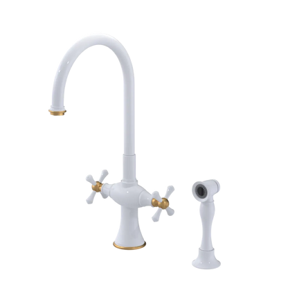 Rubinet Two Handle Single Hole Kitchen Set with Hand Spray White