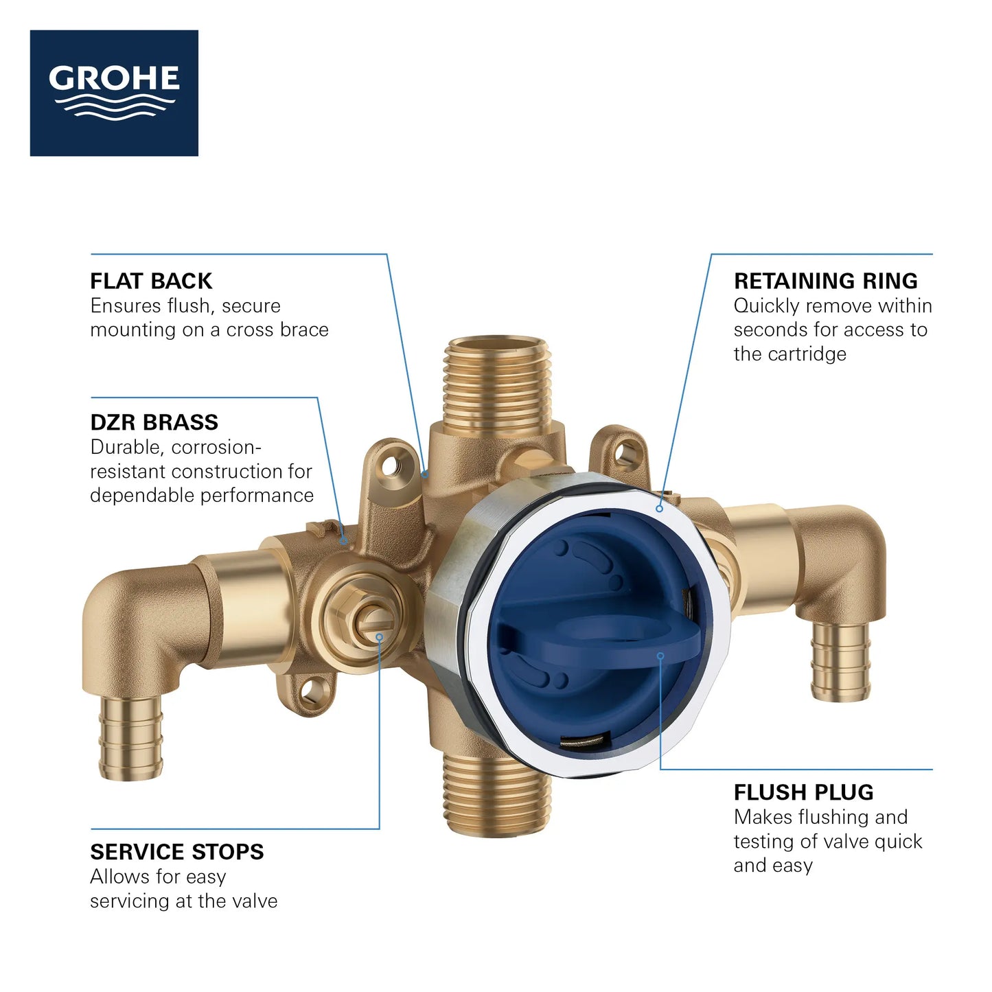 Grohsafe™ 3.0 Pressure Balance Rough-In Valve 1⁄2" Pex Crimp (Astm F1807) Elbow Inlets