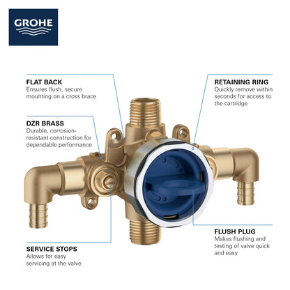 Grohsafe™ 3.0 Pressure Balance Rough-In Valve 1⁄2" Pex Crimp (Astm F1807) Elbow Inlets