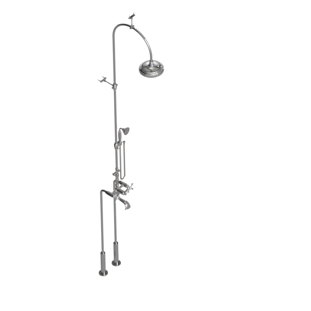 Rubinet Floor Mount Tub & Shower with hand held shower Polished Nickel