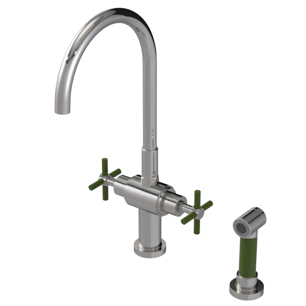 Rubinet Two Handle Single Hole Kitchen Set with LaSalle Spout with Hand Spray Polished Nickel