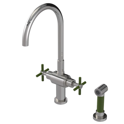 Rubinet Two Handle Single Hole Kitchen Set with LaSalle Spout with Hand Spray Polished Nickel