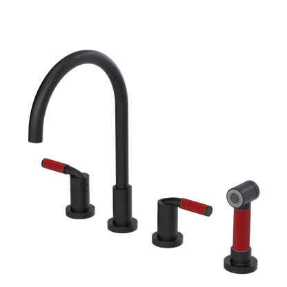 Rubinet Widespread Kitchen Set with Hand Spray Matt Black