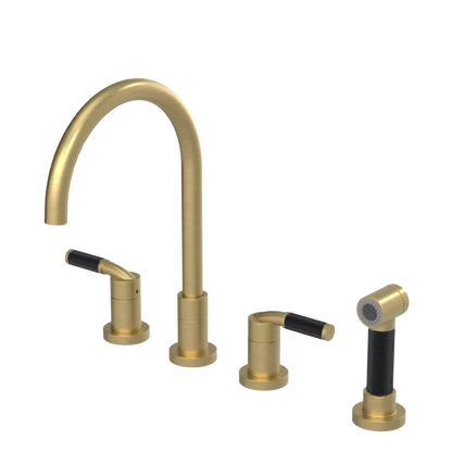Rubinet Widespread Kitchen Set with Hand Spray Satin Brass