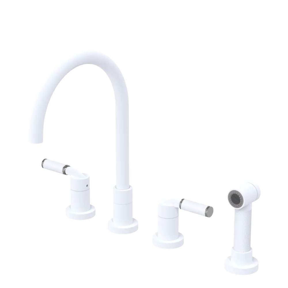 Rubinet Widespread Kitchen Set with Hand Spray Matt White