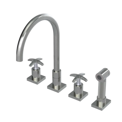 Rubinet Widespread Kitchen Set with Hand Spray Satin Nickel