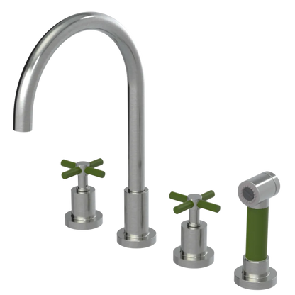 Rubinet Widespread Kitchen Set with LaSalle Spout with Hand Spray Satin Nickel