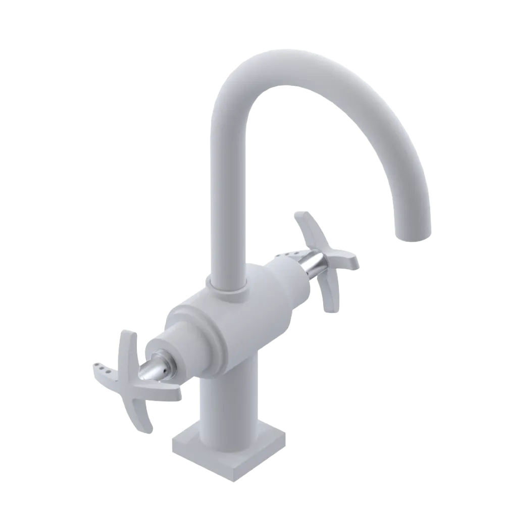 Rubinet Single Hole Dual Handle Lav. Set. (less drain) Matt White
