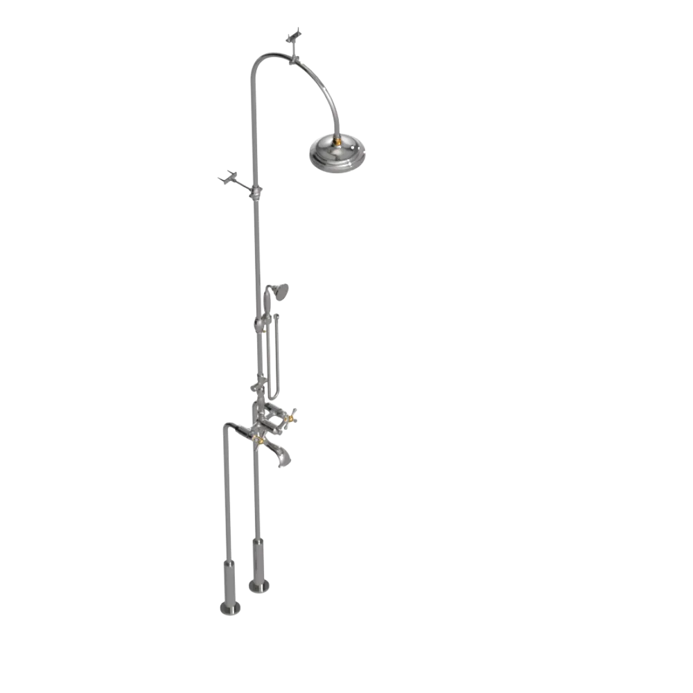 Rubinet Floor Mount Tub & Shower with hand held shower Polished Nickel