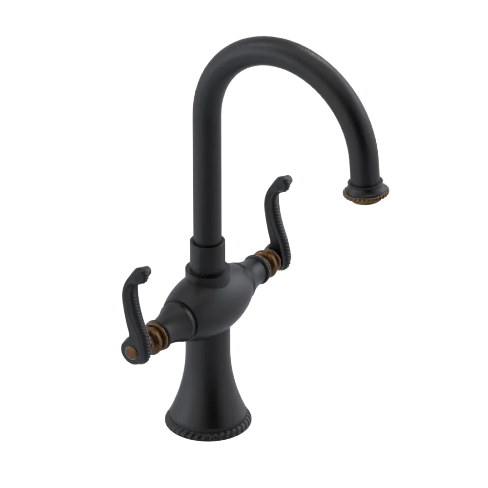 Rubinet Single Hole Dual Handle Lav. Set. (less drain) Matt Black