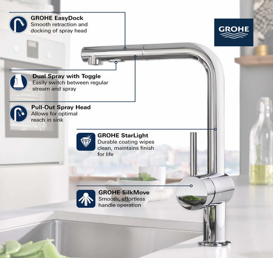 Minta Single-Handle Pull-Out Kitchen Faucet Dual Spray 6.6 L/Min - Golzar Home