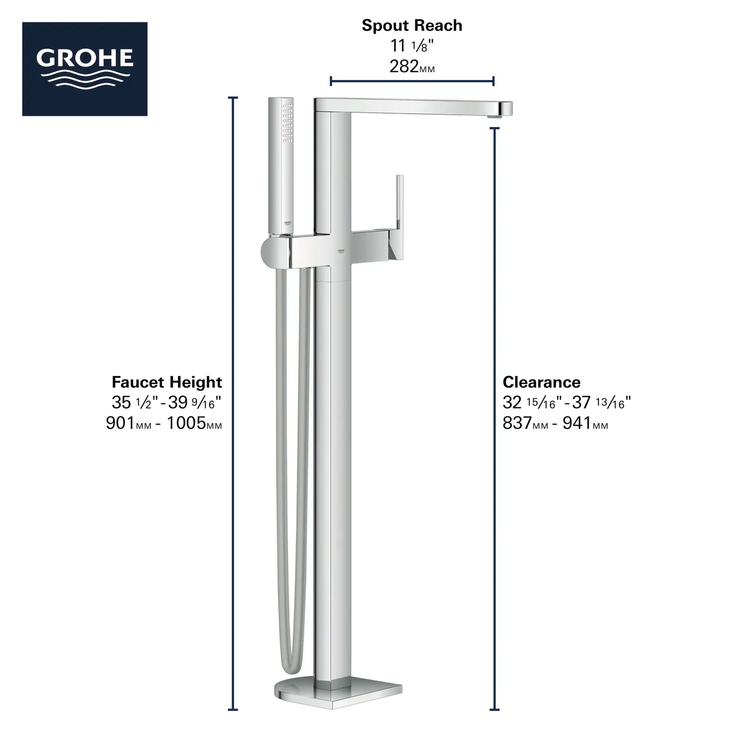 Grohe Single-Handle Freestanding Tub Faucet with 6.6 L/min (1.75 gpm) Hand Shower