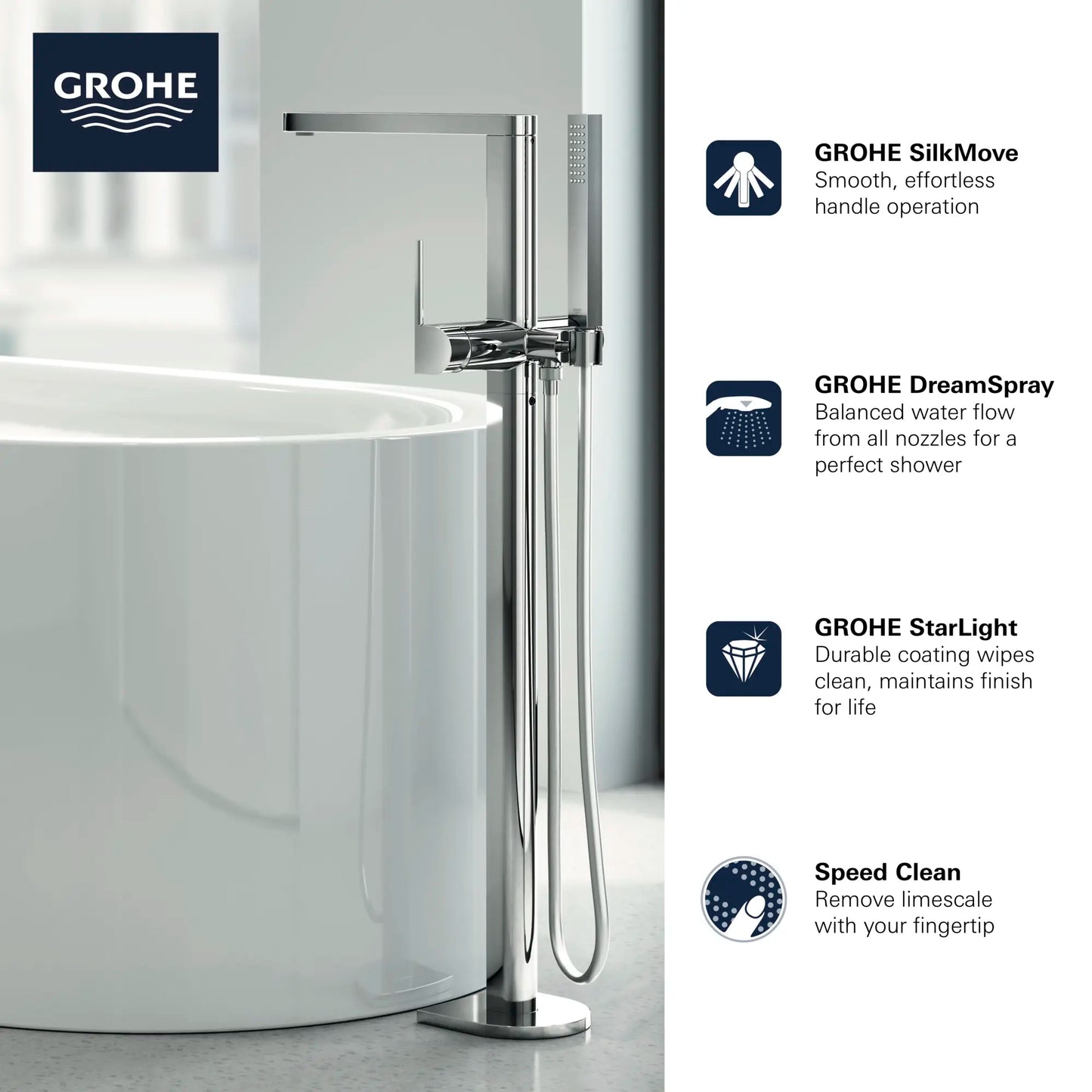 Grohe Single-Handle Freestanding Tub Faucet with 6.6 L/min (1.75 gpm) Hand Shower