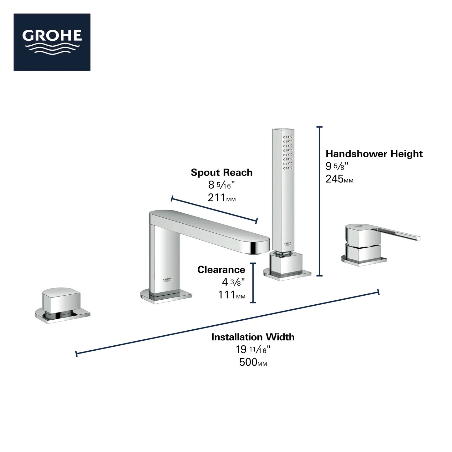 Grohe 4-Hole Single-Handle Deck Mount Roman Tub Faucet with 6.6 L/min (1.75 gpm) Hand Shower