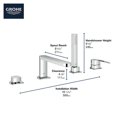 Grohe 4-Hole Single-Handle Deck Mount Roman Tub Faucet with 6.6 L/min (1.75 gpm) Hand Shower