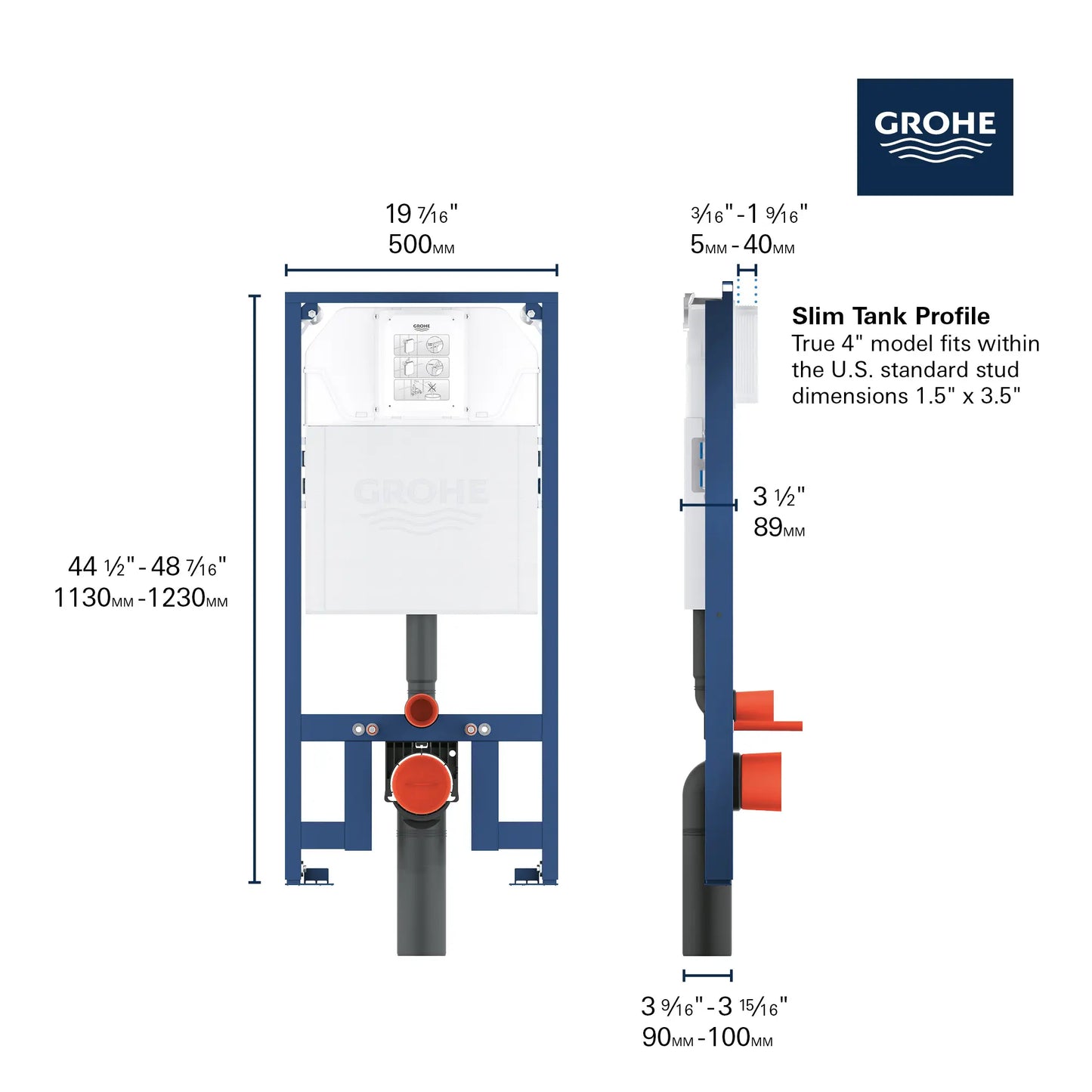 Grohe Rapid SL Slim 2��� x 4��� In-Wall Carrier for Toilet for Small Plush Plates