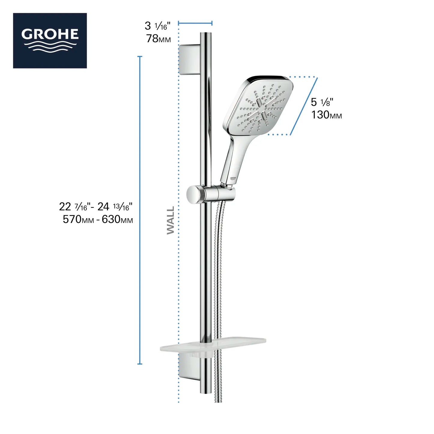 Grohe Rainshower™ Smartactive 24" Shower Slide Bar Kit - 3 Sprays, 6.6 L/Min (1.75 Gpm)