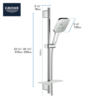 Grohe Rainshower™ Smartactive 24" Shower Slide Bar Kit - 3 Sprays, 6.6 L/Min (1.75 Gpm)