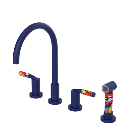 Rubinet Widespread Kitchen Set with Hand Spray Midnight Blue
